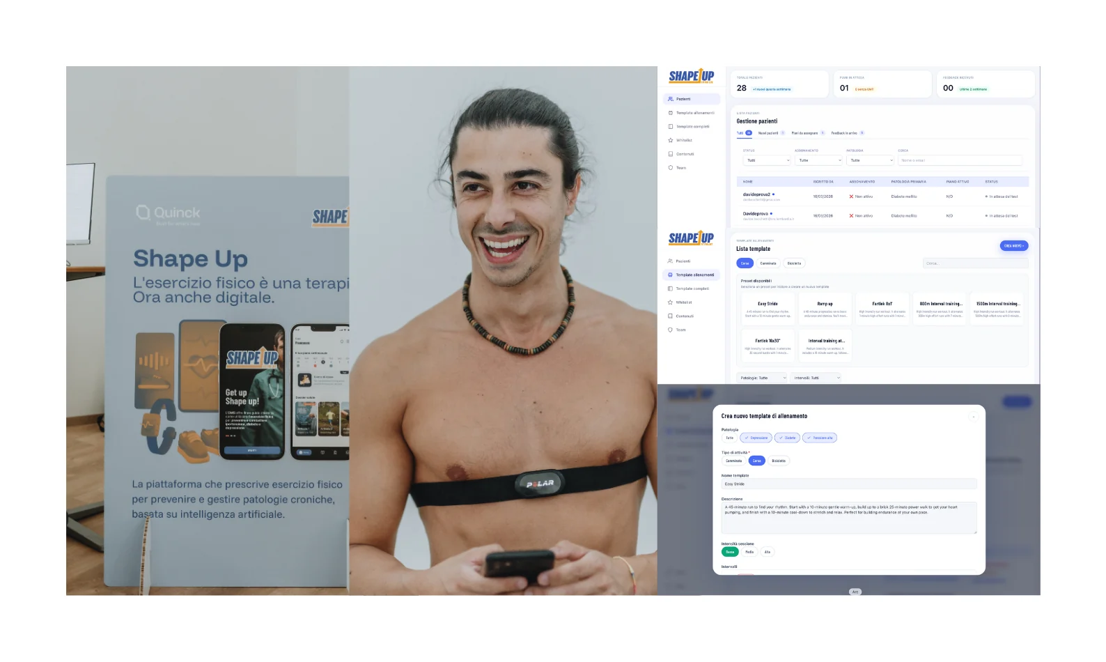Shape-Up: il back office web del medico per programmare gli allenamenti aerobici e l'app del paziente con fascia cardio.